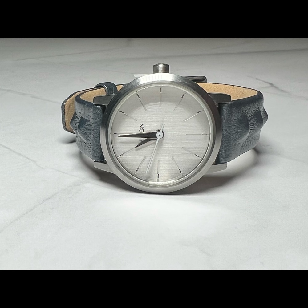 Nixon Metallic Gray Leather Watch